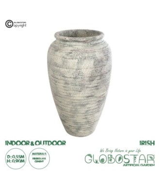 GloboStar® Artificial Garden IRISH 20721 Επιδαπέδιο Πολυεστερικό Τσιμεντένιο Κασπώ Γλάστρα - Flower Pot Λευκό με Μπεζ Φ55 x Υ90cm